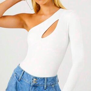 NWT Women’s Forever 21 Cut-Out One-Shoulder White Bodysuit Size Small